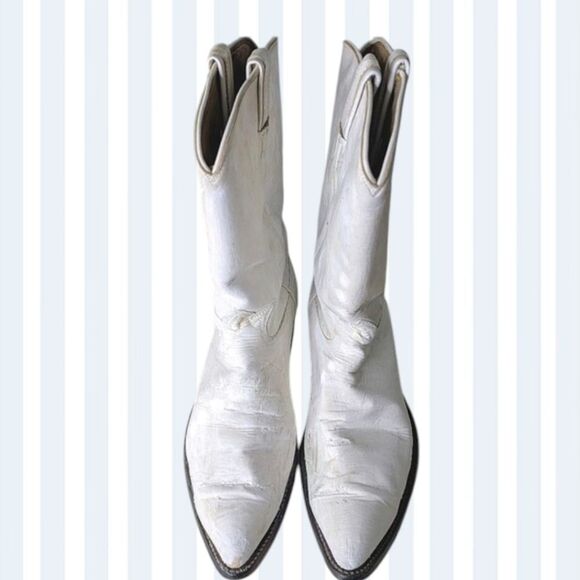 Vintage Tony Lama White Cowboy Western Boots Size Mens 10.5